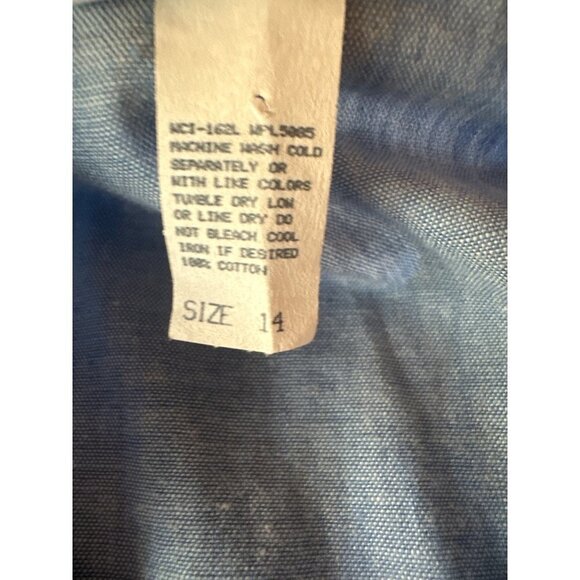 Vintage 1980s Angels Flight Blue Chambray Long Sleeve Woman Shirt Pocket Patch 1 - Picture 4 of 6